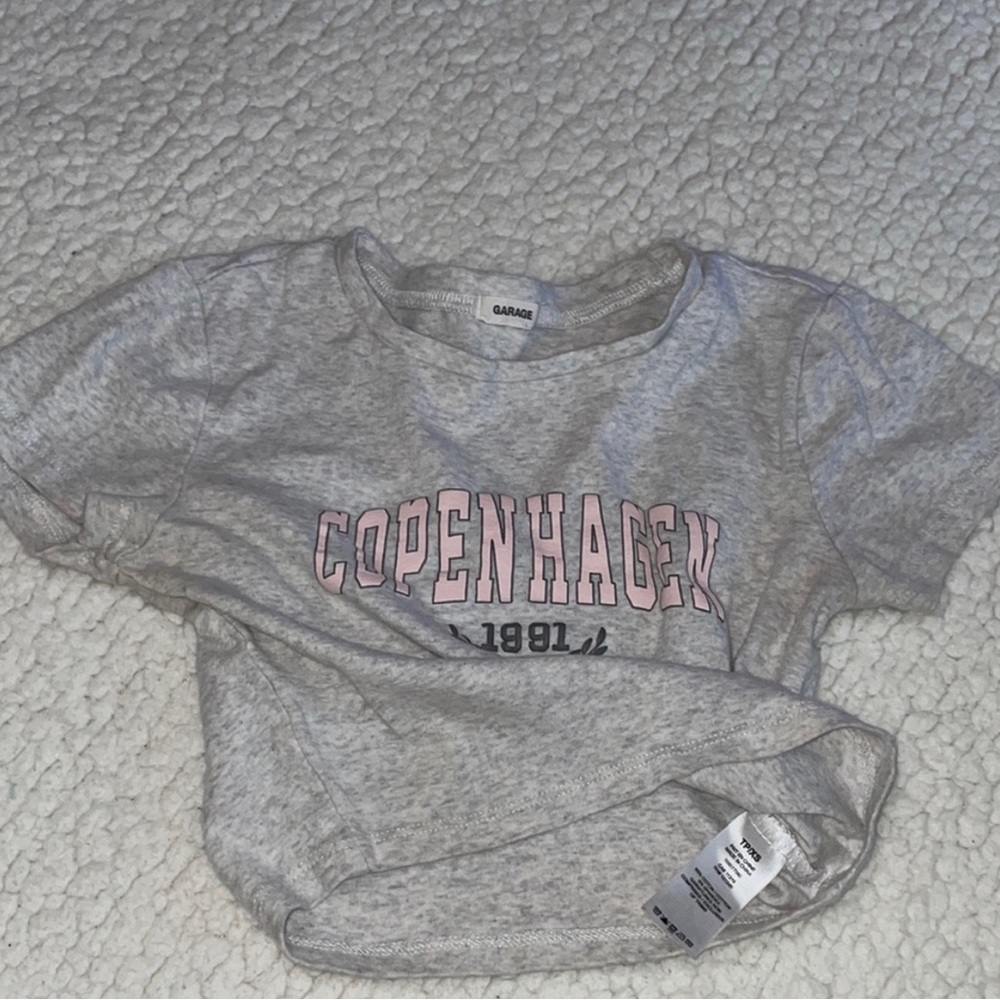 Garage Gray Crop Top with Pink Lettering - Picture 3 of 4